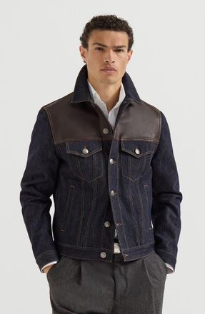 Brunello Cucinelli Paneled no-fade denim four-pocket jacket in Blue at Nordstrom, Size 52