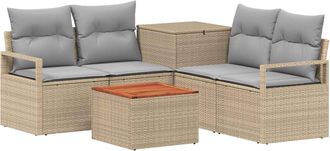 vidaXL Juego De Sof&aacute; 6 Uds. Beige Y Gris Claro Rat&aacute;n Sint&eacute;tico Y Acero Vidaxl