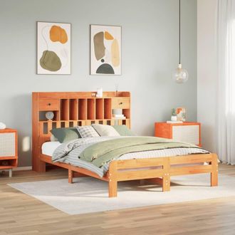 Berkfield Home Bookcase Bed without Mattress Wax Brown 160x200cm Solid Wood Pine | Size: 160x200 cm