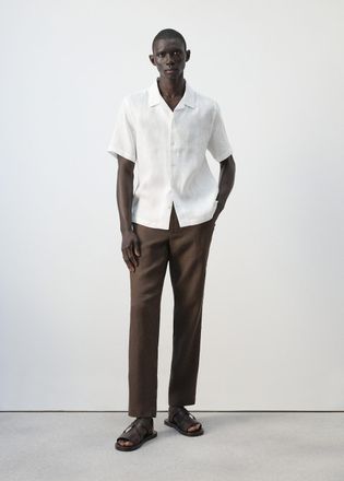 Mango Camicia 100% lino collo bowling bianco - Uomo - XXL - MANGO MAN