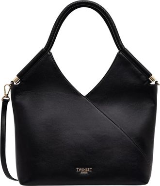 Twin-Set Structured Black Polyurethane Tote Bag