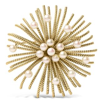 House of Brilliance 18K Yellow Gold Cultured Freshwater Pearl Starburst Brooch Pin