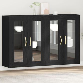 Berkfield Home Wall Mounted Cabinets 2 pcs Black Oak 69, 5x34x90 cm Engineered Wood | Size: 5 x 34 x 90 cm