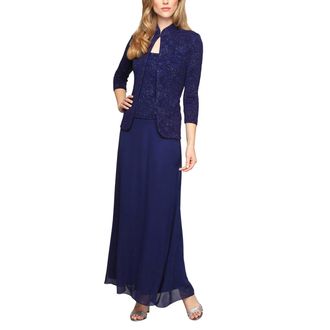 Alex Evenings Womens Long Dress with Mandarin Neckline Jacket (Regular Petite Plus) Special Occasion, Electric Blue, 20
