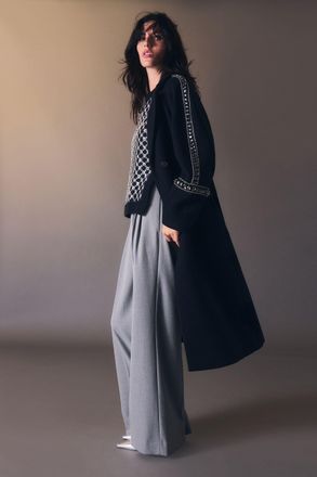 Karen Millen Womens Wool Embellished Oversize Tailored Coat - Navy - Size 10 UK