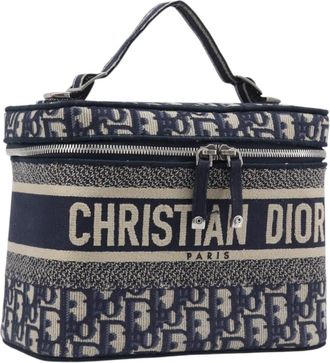 Dior Diortravel Vanity Case Oblique Canvas Navy Canvas Handbag (Pre-Owned)