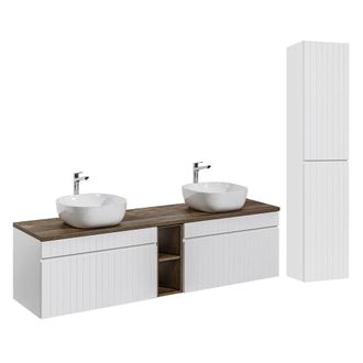 Petits Meubles Conjunto mueble lavabo doble 180cm tableros laminados blanco