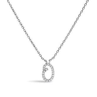 House of Brilliance 10K Gold Diamond Accent A-Z Initial Script Style Pendant Necklace in White | O at Nordstrom