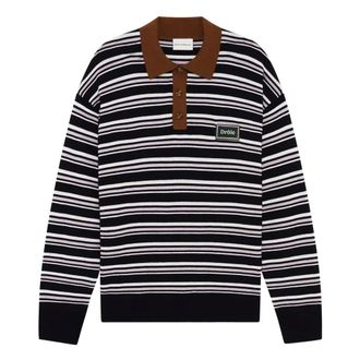 Dr&ocirc;le de Monsieur Gestreepte gebreide longsleeve polo - Heren - Tops - Veelkleurig - Maat: M Wol