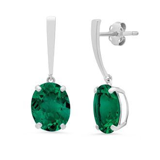 MAX + STONE 14k White Gold Solitaire Oval-Cut Gemstone Drop Earrings (10x8mm)