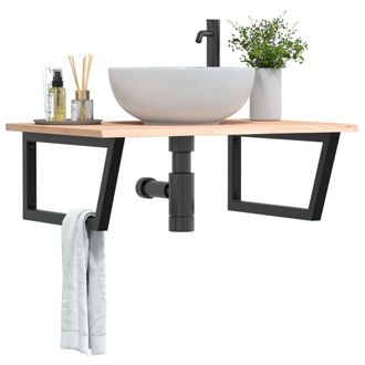 Berkfield Home Basin Shelf Wall Mounted Steel & Solid Wood Oak in Brown