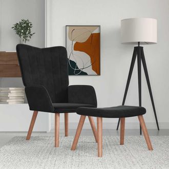 vidaXL Sill&oacute;n De Relax Con Taburete Terciopelo Negro Vidaxl