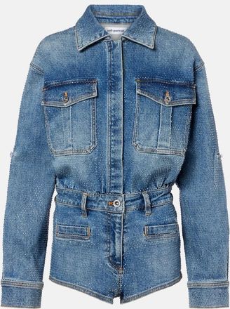 Self Portrait Embellished denim romper