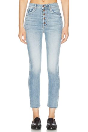 Mother Skinny Pixie Dazzler Ankle Fray Jeans In Ivy League Cowboy