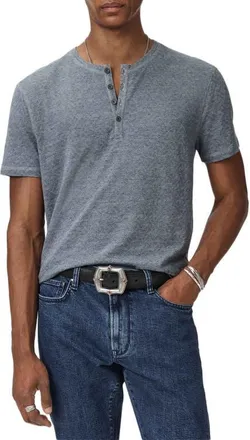 John Varvatos Elm Texture Short Sleeve Henley in Steel Blue at Nordstrom, Size Xx-Large