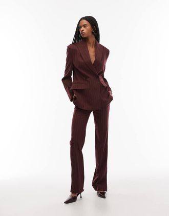 & Other Stories Pantaloni sartoriali slim a zampa in lana color vino gessati in coordinato-Rosso