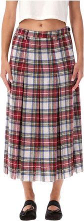 Maison Margiela Pliss&eacute; Lange Rok Tartan - Dames - Midirokken - Veelkleurig - XS - Wol - Rokken
