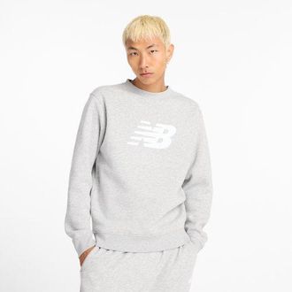 New Balance Uomo Sport Core Brushed Crew in Grigio/Bianco, Cotone, Taglia 2XL