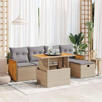 vidaXL Juego De Sof&aacute;s Jard&iacute;n Con Cojines 6 Pzas Rat&aacute;n Sint&eacute;tico Beige