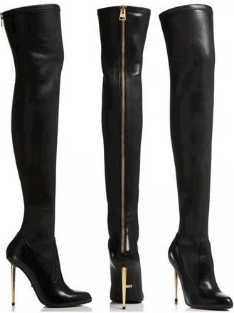 Generic Black,42,Women Stiletto Over The Knee Boots, Sexy Pointed High Heel Long Boots With Metal Back Zipper, Large Size Artificial PU Thigh High Boots(4.3In