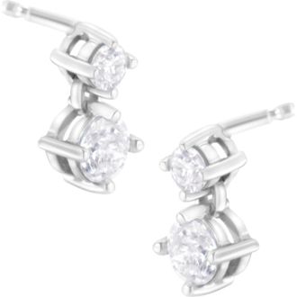 House of Brilliance 14K White Gold 1 cttw Double Diamond Stud Earrings at Nordstrom