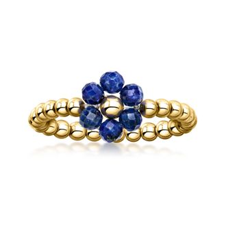 Ross-Simons 3-3.5mm Lapis Bead Flower Stretch Ring in 14kt Yellow Gold