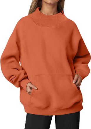 Generic Womens Sweatshirt Oversized Mock Neck Top Trendy Fashion Ladies School Jumpers Autumn Winter Long Sleeve Turtleneck Sweaters Shirt Comfy Going Out Pul