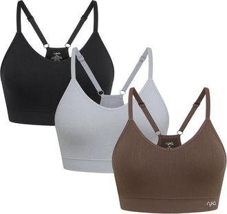 Ryk&auml; Ashley Seamless v-Neck Cami Sports Bra, 3 Pack, Shopping Bag/Mcrht/Black, XL