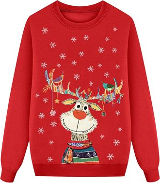 Generic Christmas Jumpers Matching Family Long Sleeve Round Neck Reindeer Snowflake Xmas Tree Sweatshirts Novelty Funny Family Christmas Pullovers for Men, Wo