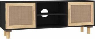 vidaXL Vidaxl - Mobile tv Nero 105x30x40 cm Massello Pino e Rattan Naturale