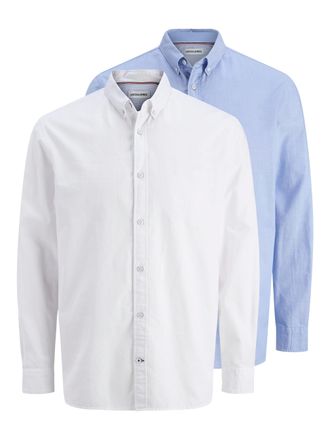 Jack & Jones Langarmhemd JACK & JONES JJOXFORD DETAIL SHIRT LS 2 PACK MP, Herren, Gr. XL, N-Gr, weiss (cashmere blau pack:with wei&szlig;), Web, Obermaterial: 100% Baumw