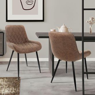 ML Design 2x Sillas De Comedor Marr&oacute;n Estilo Retro Asiento Tapizado Aspecto De Piel Sint&eacute;tica Patas De Metal Negras Con Respaldo Y Apoyabrazos Sill&oacute;n Moderno Pa