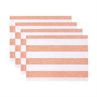 Solino Home Linen Placemats - Cabana Stripe, 14 x 19 in Orange And White at Nordstrom, Size Medium