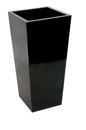 PRIMROSE Tall Flared Square Fibreglass Garden Planter Pot Gloss Black 120cm