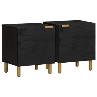 vidaXL Vidaxl - Mesitas De Noche 2 Uds Madera Maciza De Mango Negro 40x33x46 Cm