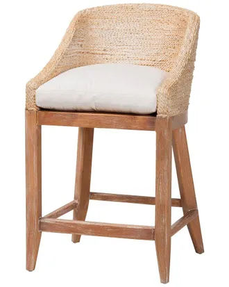 Baxton Studio Jasper Seagrass Counter Stool With Mahogany Wood Frame