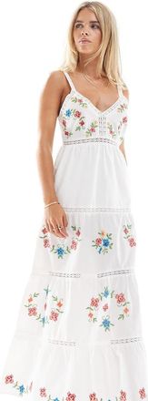 Miss Selfridge Vestito lungo con ricamo heritage-Bianco