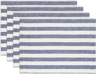 Solino Home Linen Placemats Set of 4, 14 x 19 Inch for Dining Table, Holiday and Everyday Table Decor - Sorrento Stripe in Navy And White at