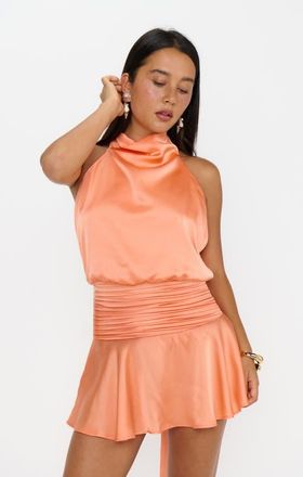 Show me your Mumu Brynn Mini Dress in Cantaloupe Luxe Satin at Nordstrom, Size X-Large