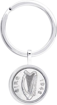 Generic 1946 Irish Sixpence Coin Keyring, Luck of the Irish, 80th Birthday Gift, Harp Design for him or her