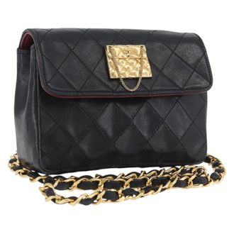 Chanel Vintage Square Cc Flap Quilted Lambskin Black Leather Handbag (Pre-Owned)