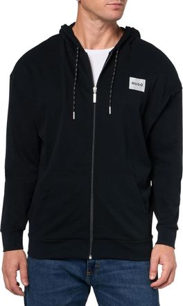 HUGO BOSS Hugo Mens Silver Logo Full-Zip Hoodie Sweatshirt, Black