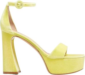 Gianvito Rossi Holly Velvet Platform Sandalen - Dames - Sandalen met hakken - Geel - 40 EU - Leer - Schoenen