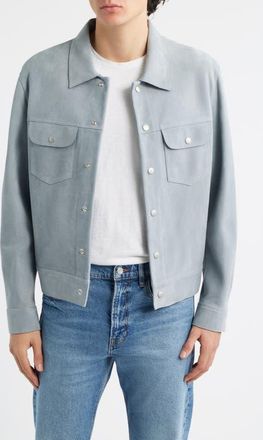 Frame Denim Suede Trucker Jacket in Smoky Blue at Nordstrom, Size X-Large