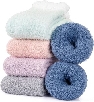 Generic 5 Pairs Fluffy Socks for Women and Ladies, Soft Cosy Fuzzy Bed Warm Thermal Gift Socks for Winter, UK 4-8