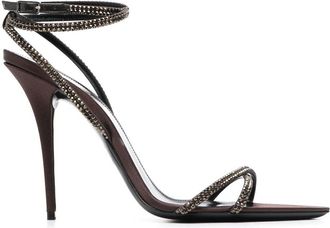 Saint Laurent Ava 105mm embellished sandals - women - Calf Leather/Calf Leather/Fabric - 35 - Brown