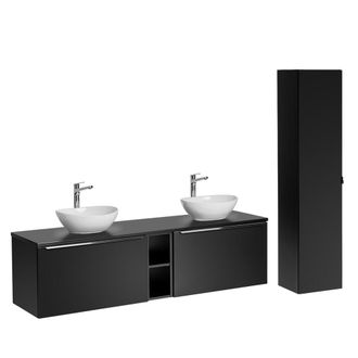 Petits Meubles Conjunto mueble lavabo doble 180cm tableros laminados y mdf negro