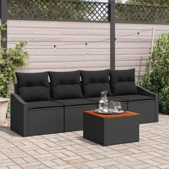 vidaXL Vidaxl - Conjunto De Sof&aacute; De Jard&iacute;n Con Coj&iacute;n 5 Pcs Negro Polirat&aacute;n