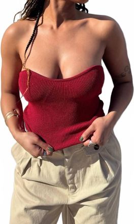 Crescent Rey Ruby Lurex Ribbed Corset Top In Red