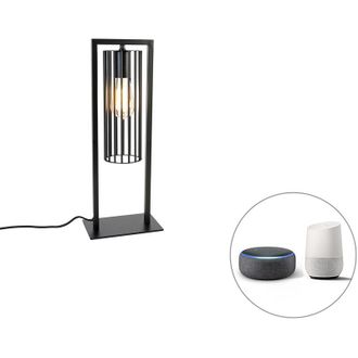 QAZQA Moderno L&aacute;mpara De Mesa Inteligente Moderna Negra Con Wifi St64 - Balenco Wazo Acero Alargada Adecuado Para Led Max. 1 X 7 Watt - Qazqa